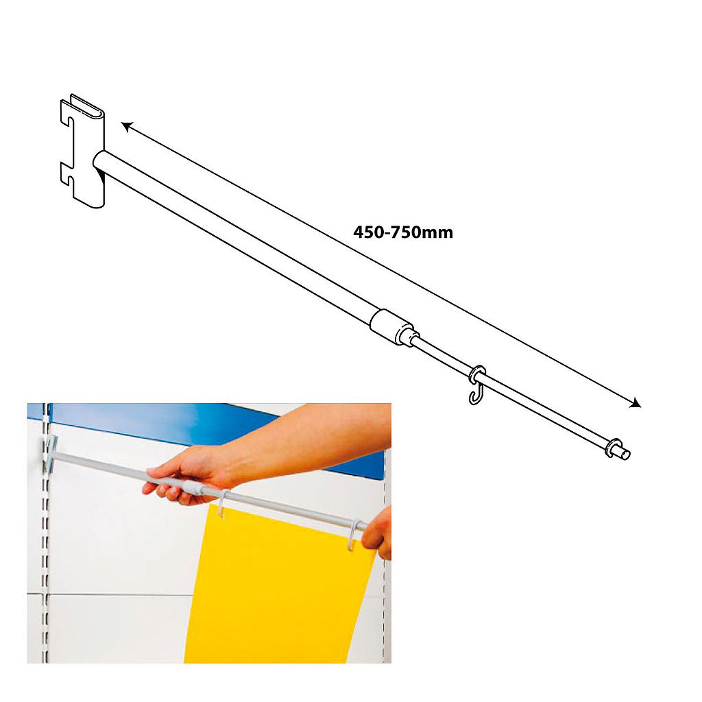TELESCOPIC HANGER, 400-750 MM WITH HORIZONTAL FIXING ON STAND AND 2 HOOKS